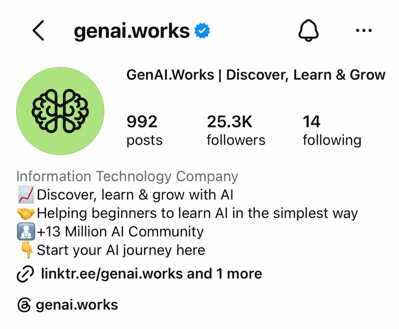 GenAI.Works Instagram profile growing past 25K followers